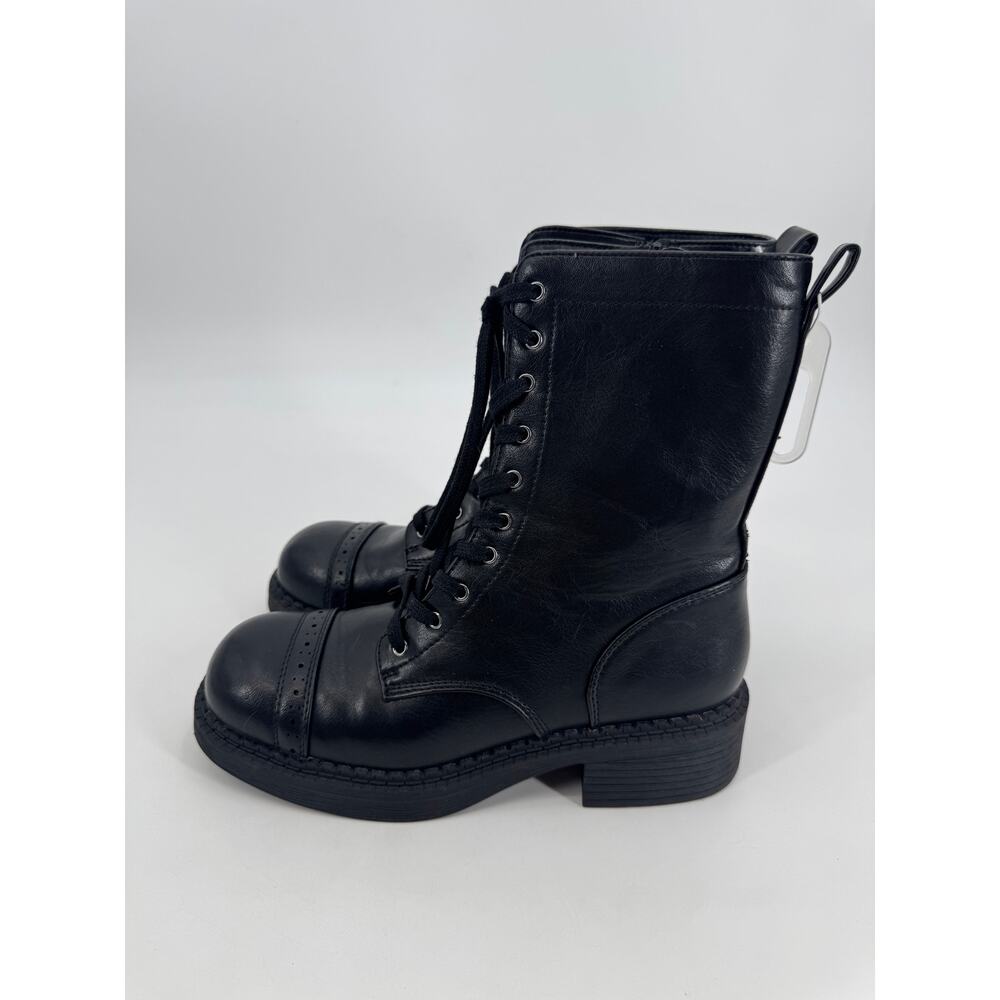 Wild Fable Helga Combat Boots Black Lace Up Side Zip Cap Toe Brogue Womens 8.5 - Picture 4 of 9